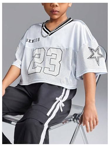 Floerns Girl's Number Jersey Shirts V Neck Oversized Half Sleeve Y2k Crop Tee Tops3