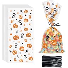 Halloween Cellophane Treat Bags, 5x11 Inches Clear Candy Bags with Twist Ties for Trick or Treat Party Favors, 120 Pieces