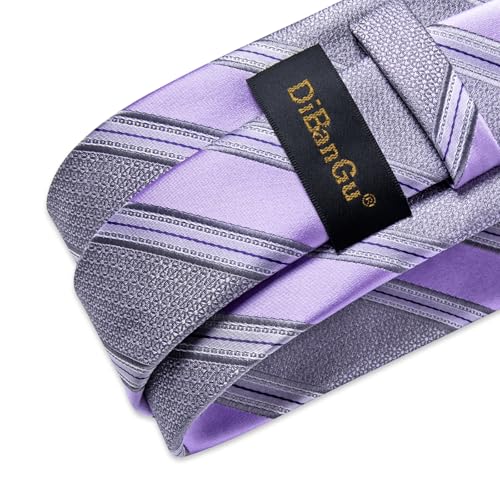 Image of DiBanGu Mens Striped Tie Silk Woven Necktie and Pocket Square Cufflinks Tie Clip Set Wedding Business Formal Gift Tie for Men