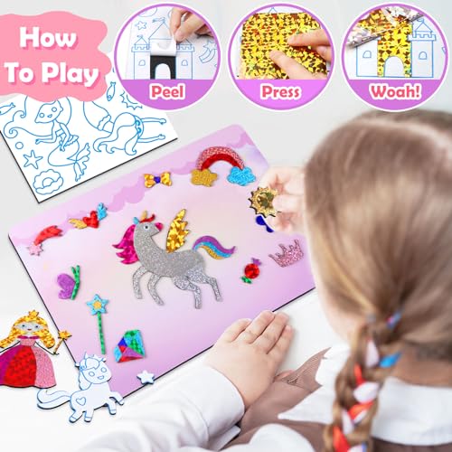 ZMLM Foil Art Kit for Kids - Arts Crafts Fun Mess Free Activity, Gifts for Ages 4 5 6 7 8 9 Girls Boys, Crafts for Kids Creative Birthday Easter Basket Stuffers Gifts Toys (Princess) - Image 5
