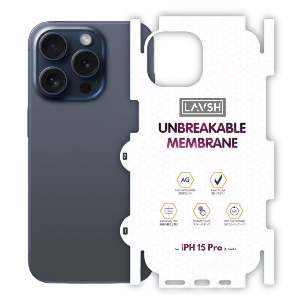 Lavsh Unbreakable Membrane Transparent Back Skin for iPhone 15 Pro - Ultra Thin 0.33mm Hydrogel Protective Film Skin Wrap for iPhone 15 Pro - Scratch-Free, High Transparent-image-13
