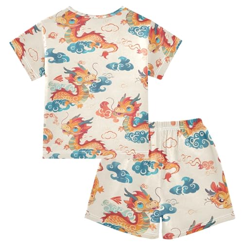 ALAZA Beautiful Dragon Cloud Pajamas Short Sleeve 2 Piece Sleepwear Top and Bottom Pajama Set Unisex2