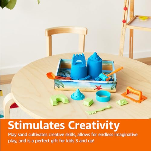 Image of Amazon Basics 11 Piece Moldable Sensory Sand Toy Kit with Castle Molds and Tools, 3lbs Blue Color, for Kids Ages 3 and Up