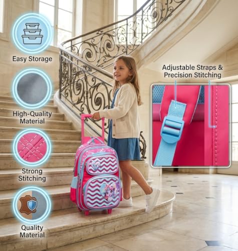 Image of ADSON 3D Embossed School Trolley Bag Large School Bag for Boy Girl, Kids School Bag, Travel Backpack for Girl Boy, Ideal for Children Trolley 16 Inch Water Resistant