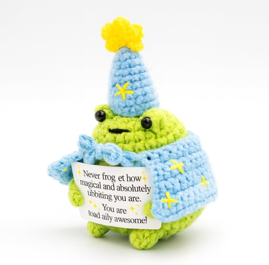 Handcrafted Crochet Magical Frog Lover Doll, Small Decorative Plush Figure, Yarn Material, Wizard Witch Theme, Inspirational Signs, Stocking Stuffer for Her Women - view 3