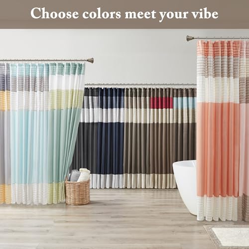 Image of Madison Park Amherst Striped Fabric Brown Shower Curtain, Pieced Transitional Simple Shower Curtains for Bathroom, 108 X 72, Natural