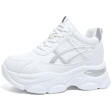 Chunky Platform Sneakers for Women,Cute Fashion Walking Dad Shoes,2 Inch Black White and Beige