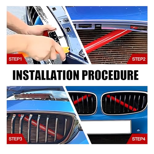 Image of 2 PCS Car Grill Inserts Decorative Strip, 12.99In x 1.18In Waterproof ABS Vehicle Front Grill Covers Wrap, Modification Accessories, Compatible with BMW 3 4 5 6 7 Series X1 X2 X3 X4 X5 (Red)