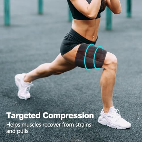 thigh brace hamstring quadriceps support and thigh wraps adjustable compression sleeve support for pulled groin muscle sprains tendonitis sciatica pain and sports recovery for men and women