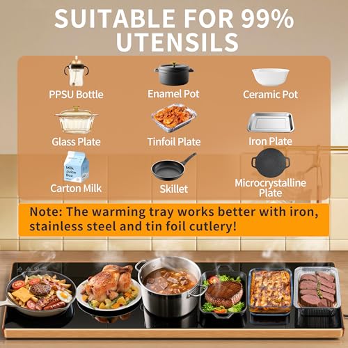 Image of Electric Warming Tray,Extralong 59 inchx12 inch,Tempered Glass Warming Mat for Food | Keep Food Warm,Food Warmers For Parties Buffet Daily Gatherings,Temperature Adjustable,With Thermostat,Full Surface Heating