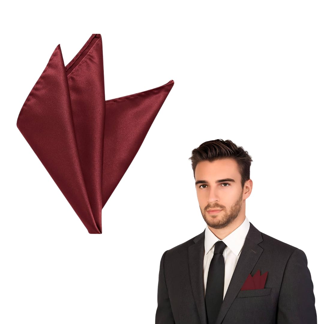 The Tie Company Men's Maroon The Tie Co™ Satin Polyester Pocket Square – 28X28cm Handkerchief/Hanky For Suit Jackets, Weddings, Formal & Business Wear