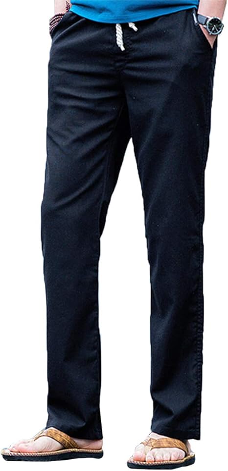 Amazon ガナタ 綿麻 イージーパンツ ロング 涼しい カジュアル 無地 ボトムス 春夏 ゆったり 腰紐 リラックス パンツ メンズ ロングパンツ 通販