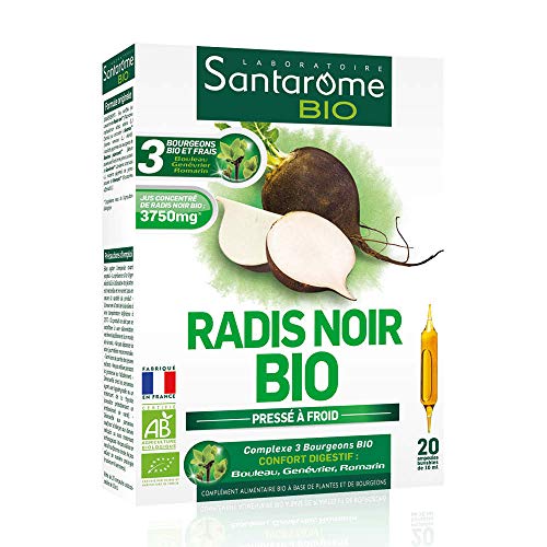 Santarome Bio - Radis Noir Bio | Complément Alimentaire Foie et Digestion | Ballonnements, Digestion Difficile - Plantes Bio - Radis Noir, Bourgeons Frais | 20 Ampoules | Made In France | Végan Cover