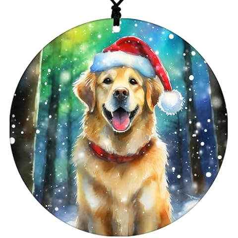 Golden Retriever Christmas Ornament - Watercolor Theme With Snow, Santa Cap and Northern Lights - 2024 Acrylic Ornaments For Tree - Dog Gifts and Holiday Home Decor Cover
