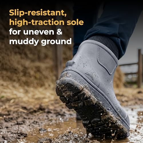 Image of Waterproof Deck Boots for Men & Women | Lightweight, Anti-Slip Rubber Rain Boots, 10 oz each | Pull-On Fishing & Ankle Boots for Sailing, Boating, Docks, Camping | Garden Boots for Everyday