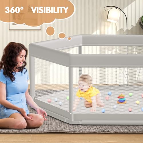 Image of Large Baby Playpen 65x65 Inch, Play Pens for Babies and Toddlers Hexagonal Type Baby Play Yards for Indoor & Outdoor with Breathable Mesh Anti-Fall