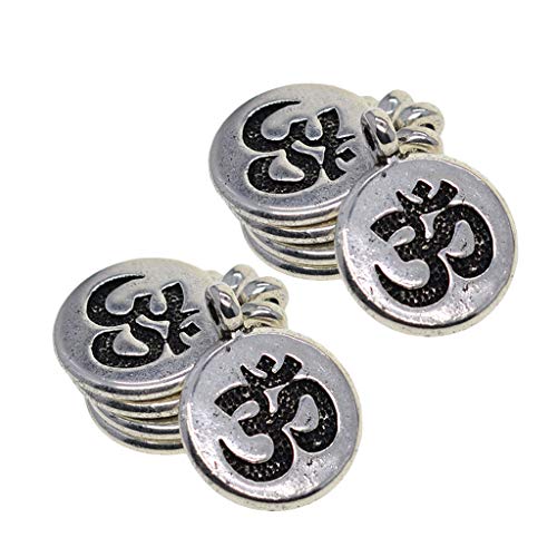 Fityle 30 Pieces Tibetan Silver Filigree Yoga Lotus Flower Charms DIY Om Yoga Charms for Jewelry Making - OM