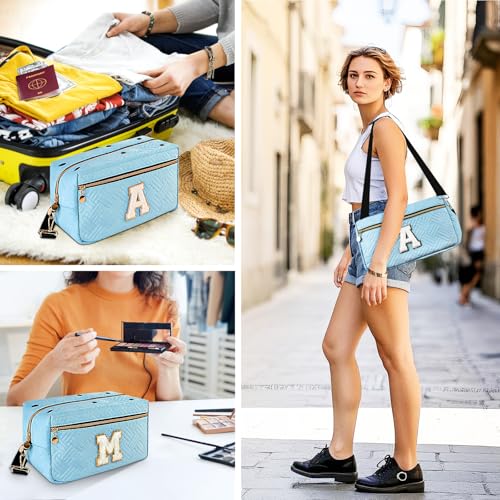 Image of Crochet Bag Storage, Initial Personalized Knitting Bag Organizer, Yarn Holder for Crochet Accessories for Friends, Mom, Grandmother (Blue-Letter A)