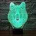 Ticent Animals Wolf 3D Night Light Touch Control Desk Lamps, 7 Color Changing Table Lights with Acrylic Flat, ABS Base & USB Charger