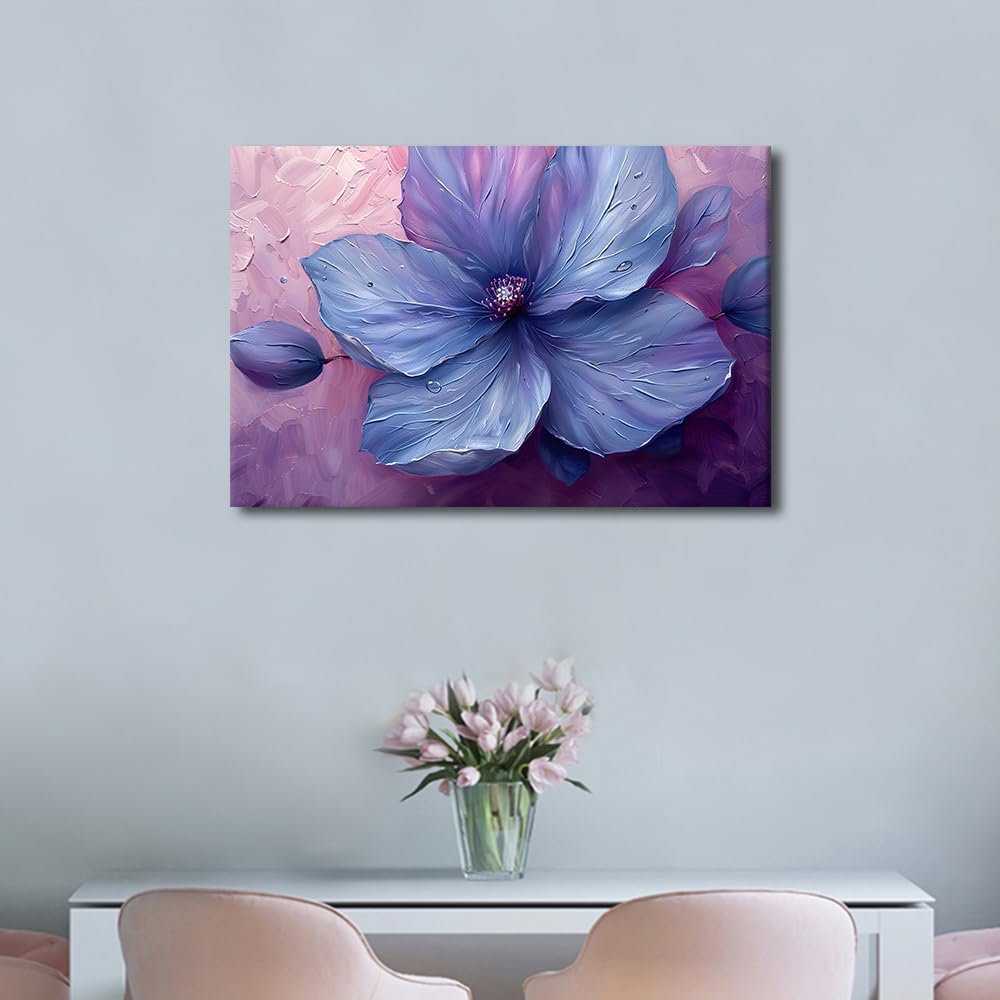 1 Panels Modern Wall Art Purple Delicate Petal Pictures Print on Canvas for Home Wall Decorations 3D Flower Artwork Stretched Framed Gallery-Wrapped Ready to Hang - Image 2