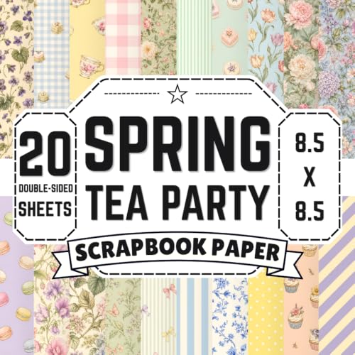Spring Tea Party Scrapbook Paper: 8.5" x 8.5" 20 Double-Sided Sheet 20 Designs Decorative Craft Paper with Vintage Teacups, Macarons, Cupcakes, ... Journals, Card Making, Decoupage & Collage image 2