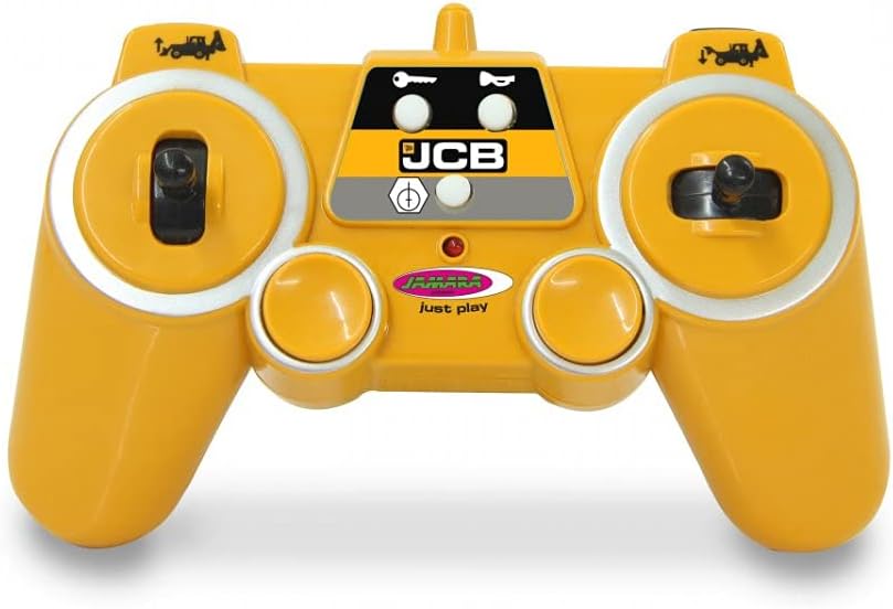 The JAMARA 404980 JCB Loader with its front shovel raised, demonstrating its lifting capability.