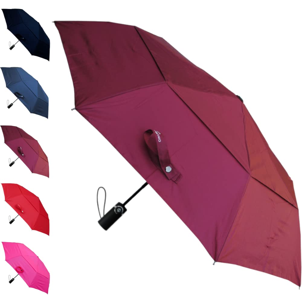 50MPH StormDefender Compact Windproof Strong Umbrella - Small Compact Umbrella - Vented Canopy - Folding Foldable Best for Auto Open and Close - Reinforced Fiberglass Frame