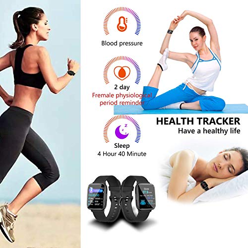 Mgaolo Fitness Tracker,Smart Watch with Blood Pressure Heart Rate Sleep Monitor for Men and Women, Touchscreen Sport Modes Waterproof Activity Tracker with Pedometer for Fitbit Android iPhone (Black)