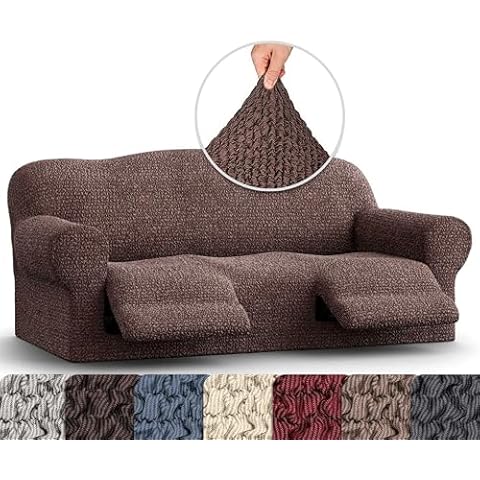 PAULATO BY GA.I.CO. Recliner Sofa Cover - Reclining Couch Slipcover - Soft Polyester Fabric Slipcover - 1-Piece Form Fit Stretch Furniture Protector - Mille Righe Collection - Brown (Couch Cover) Cover