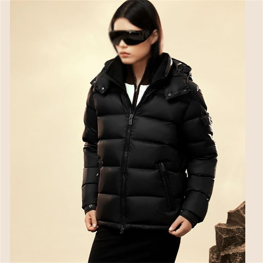 Men's Glossy Hooded Detachable High Fluffiness Solid Color Thickened Stand-up Collar Down Jacket