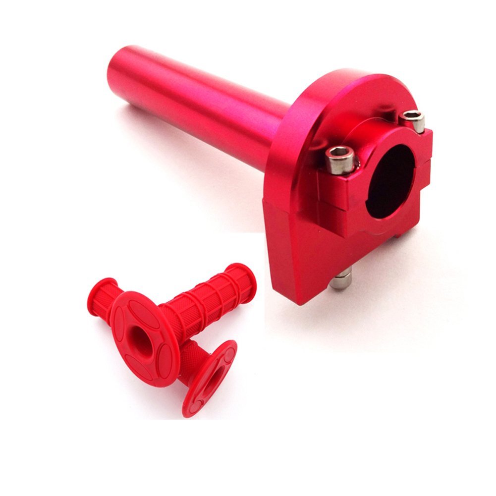 TC-Motor 7/8'' Red Aluminum Twist Throttle Levers + Handle Grips For Motorcycle Pit Dirt Trail Monkey Motor Bike Motocross Scooter Moped