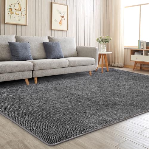 Tapete antideslizante suave y peludo 8x10 gris