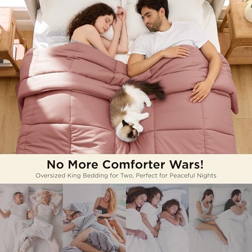 Image of Bedsure Comforter Duvet Insert - Quilted Comforters Oversized King Size, All Season Duvet, GentleSoft Down Alternative Bedding, with 8 Tabs, Gifts for Women, Dusty Pink, Oversized King 116x98 Inches