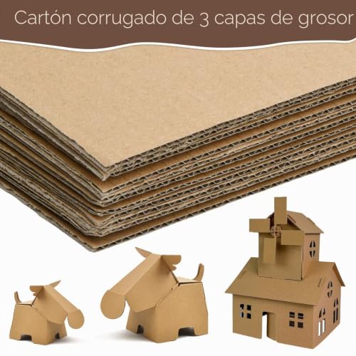 Miniatura 3 de Cozlly Cartón Ondulado A4 300 X 210 Mm , 10 Planchas Rígidas Para Manualidades, Refuerzo De Sobres, Cajitas, Maquetas Marrón