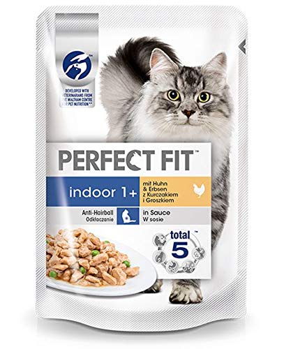 Produktbild von Perfect Fit Cat Indoor 1+ mit Huhn und Erbsen in Sauce - 12 x 85 g