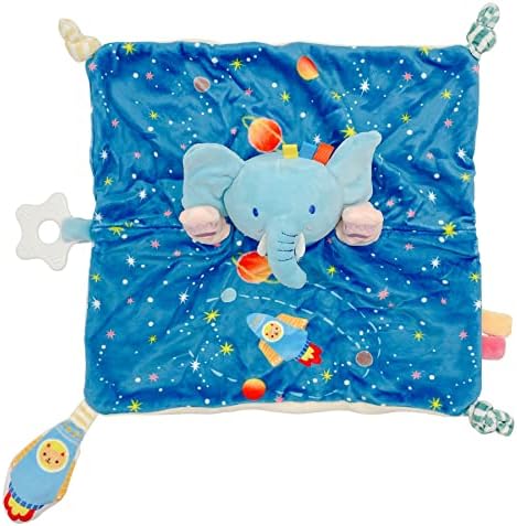 Baby Comforter Blanket Newborn Baby Comforters Baby Cuddly Toys Elephant Comforter Toy Includes Teether Soft Plush Security Blanket for Baby Boys Girls(Blue)