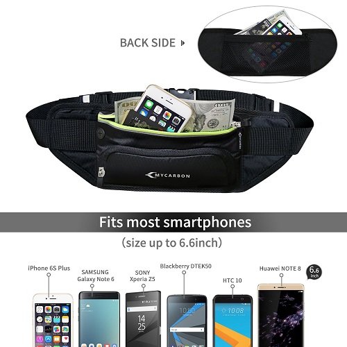 Fanny Pack MYCARBON Waist Pack with Water Bottle Holder,Waterproof Running Belt for Men Women,Fits IPhone 8Plus Galaxy S8 Note 8,Reflective Hydration Belt for Running Hiking Travelling-Black Fanny Bag