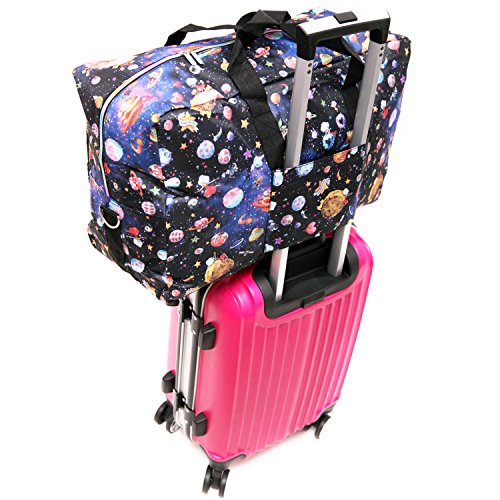 Large Foldable Travel Duffle Bag For Women Hospital Bag Cute Floral Tote Handbag Shoulder Weekender Overnight Carry On Checked Luggage Bag For Girls (planet)