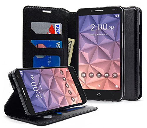 Alcatel OneTouch Flint Case, Alcatel Pixi Glory 4G LTE Case, Alcatel Fierce XL Case,NageBee [Kickstand Feature] Premium PU Leather Flip Fold Wallet Case with [ID&Credit Card Slot] - Black