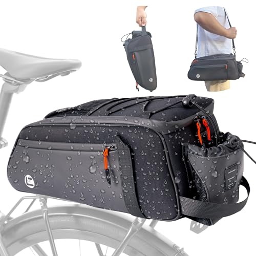 NDakter Bike Bags for Bicycle Rear Rack - 10L Waterproof 3 IN 1 Ebikes Trunk Bag with Water Bottle Holder, Reflective Electric Bike Saddle Panniers with Shoulder Strap for Commuter Travel Outdoor