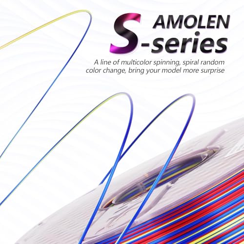 Image of AMOLEN Silk PLA 3D Printer Filament, Multicolor Rainbow PLA, 1.75mm, 1kg, Fast Color Change, Spiral Multicolor Co-extruded