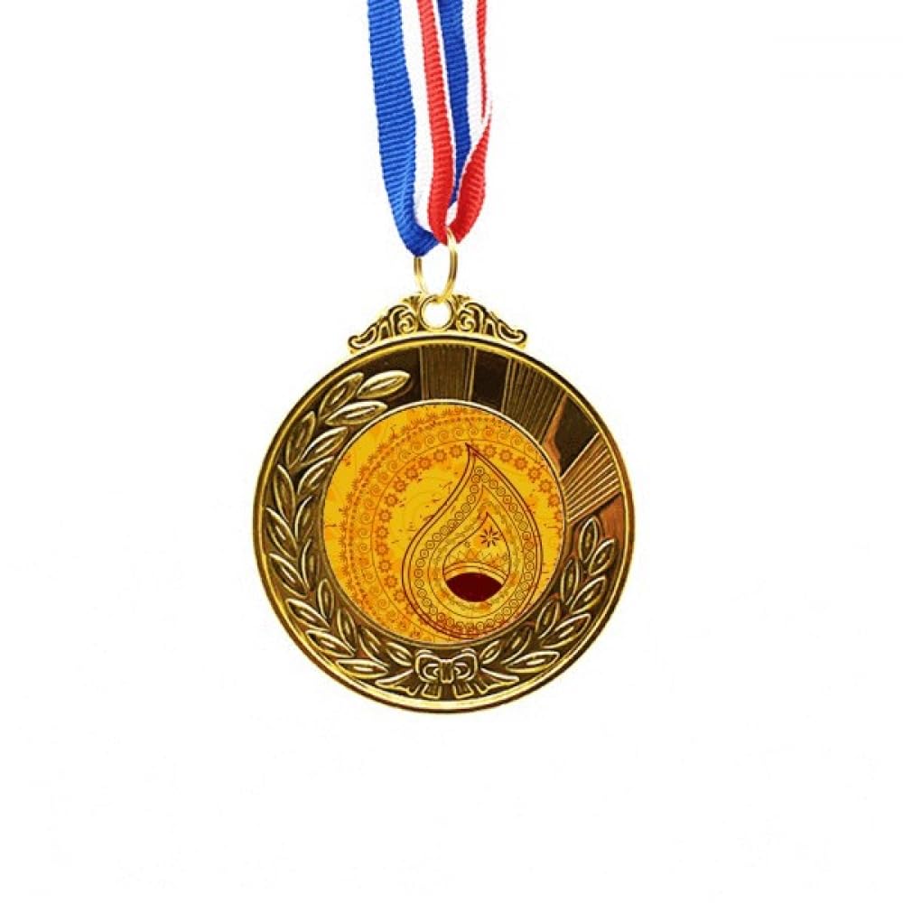 Cinta de medalla de primer lugar tela amarilla arte impreso oro 4