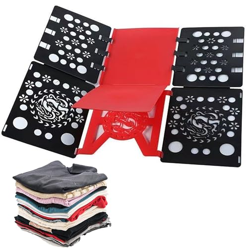 SUQ Doblador Ropa Plegable, Patrón Especial, Tablero Plegable Para Ropa, Doblador De Ropa Plegable De Plástico, Plegador Camisetas, Doblar Camisas, Placa De Plegar Camisetas, Jerséis (Negro y rojo)