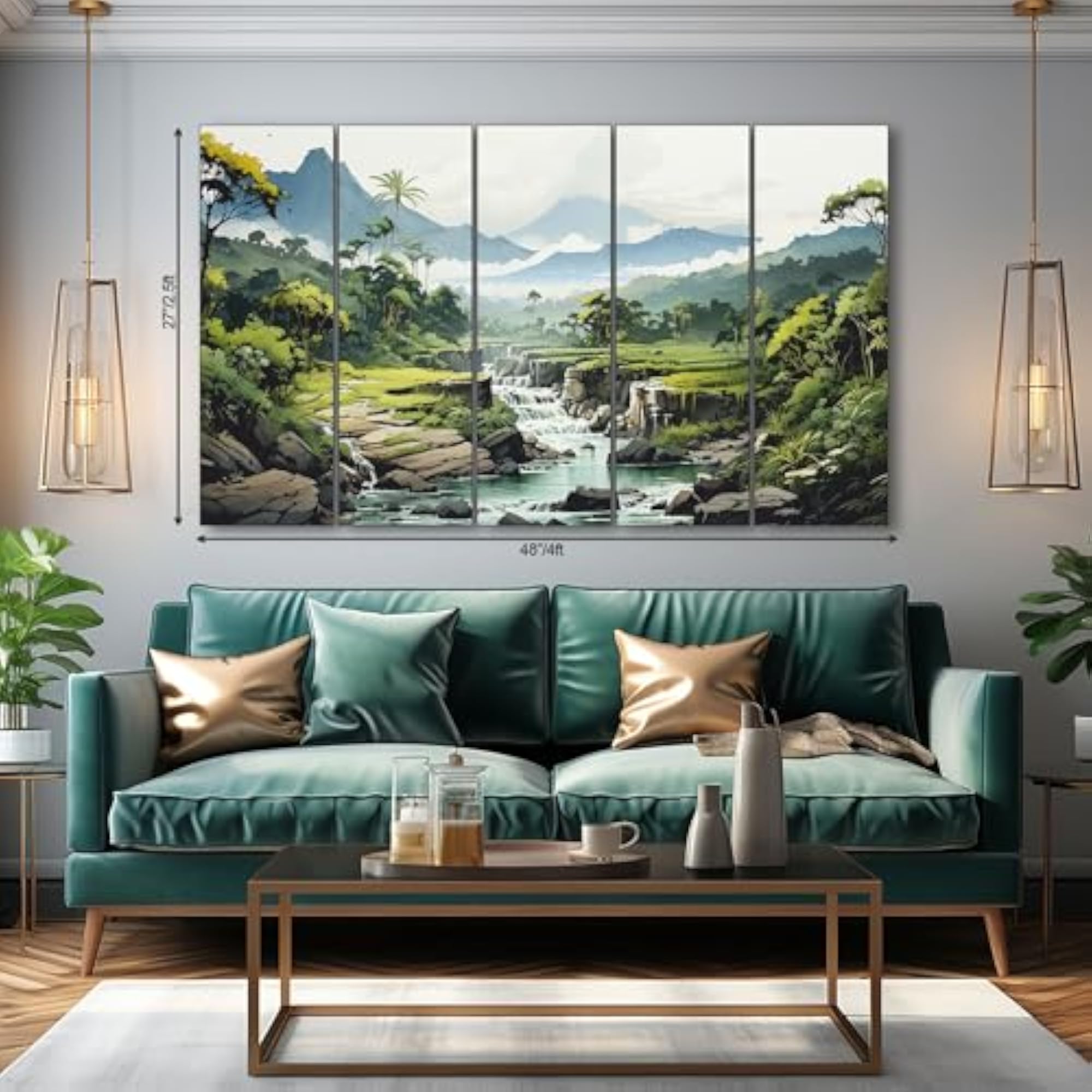 Landscape Mountains Sea Painting with Frame, Big Size
