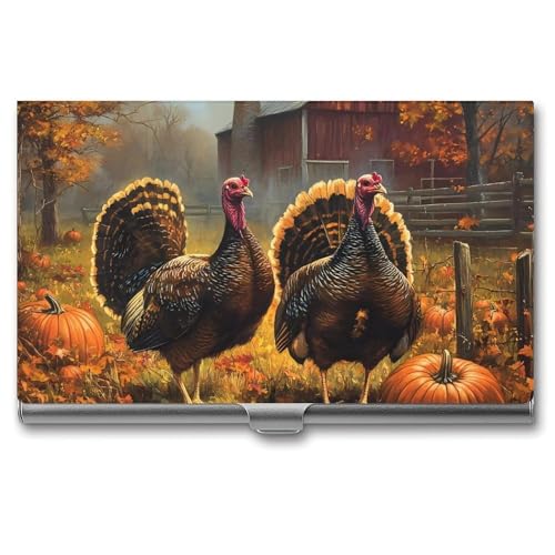 Thanksgiving Turkey Business Card Case Pocket Card Holder Slim Card Wallet for Men Women