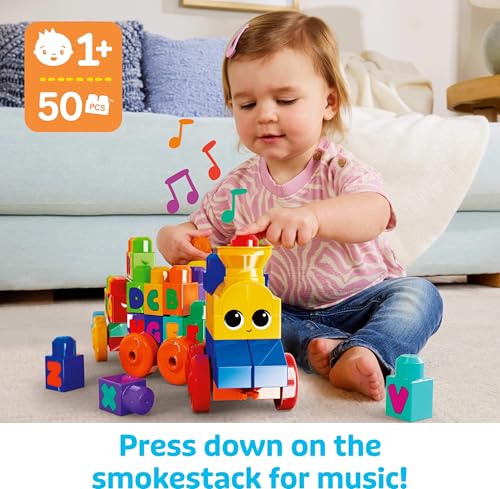 MEGA BLOKS First Builders Toddler Building Blocks Toy Set, ABC Musical Train with 50 Pieces, Music and Sounds, Ages 1+ Years - Image 3