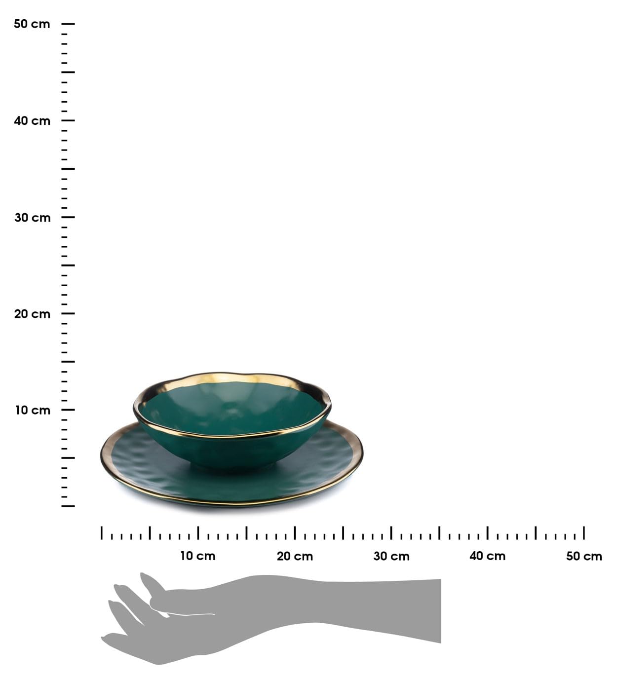 Keramik Geschirr Set 8 Personen | Grüne Teller 27 cm Ø und Schüssel 20 cm Ø | Modern Geschirr & Serviergeschirr | 4x Essteller und 4x Tiefe Suppenteller
