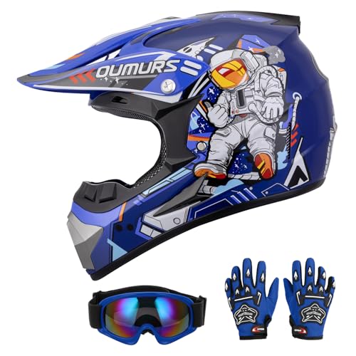 DOT Youth Dirt Bike Helmet with Goggles & Gloves for 5-14 Years Old, Kid ATV Helmets for Youth Boys Girls,Four Wheeler Helmet Kids,Motocross BMX MX UTV Offroad Street Go Kart Dirt Bike Aerospace
