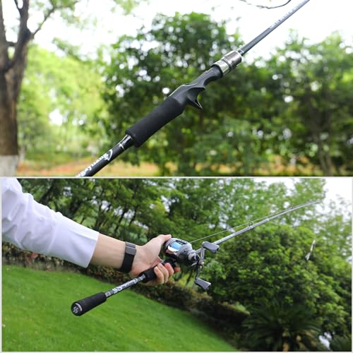 Image of Sougayilang Fishing Rod, Composite Glass & Carbon Fiber Blanks Spinning Rod and Casting Rod, 2Pc Fishing Pole with EVA Handle-Gray-2.1m-Casting