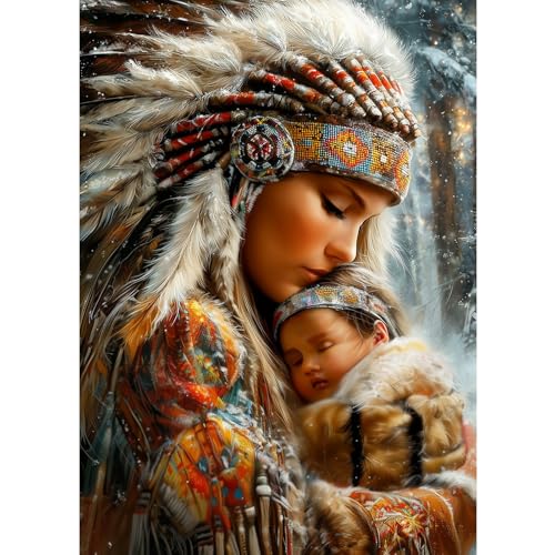 CEOVR Native American Diamond Art Kits for Adults, American Indian Woman Diamond Painting Dots 5D DIY Full Drill Gem Art, Adult Crafts Kits Arts and Crafts, Wall Decor for Home Office 12x16in